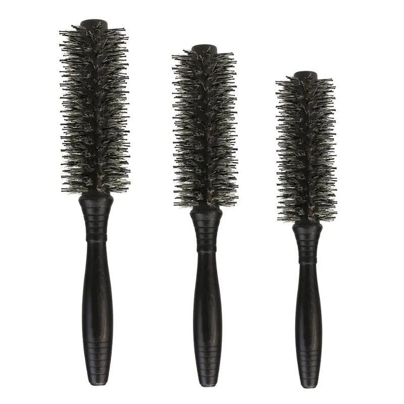 3 Size Anti-static Roll Round Hair brush Bristles Wood Handle  Combs Curling Hair Scalp Massage Comb Hair Brush Styling Tools