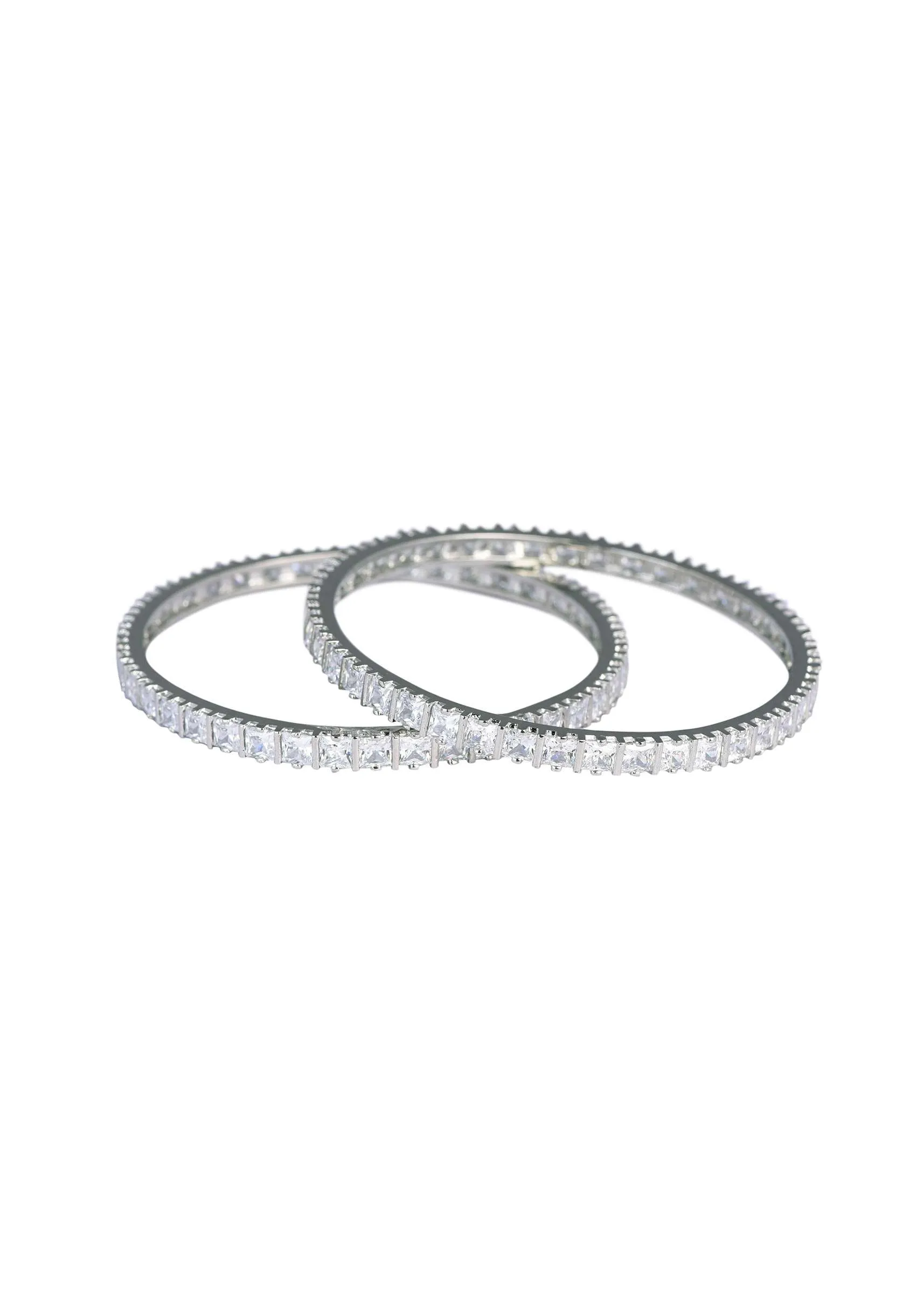 92.5 Sterling Silver Finish Zirconia Bangles Set of 2