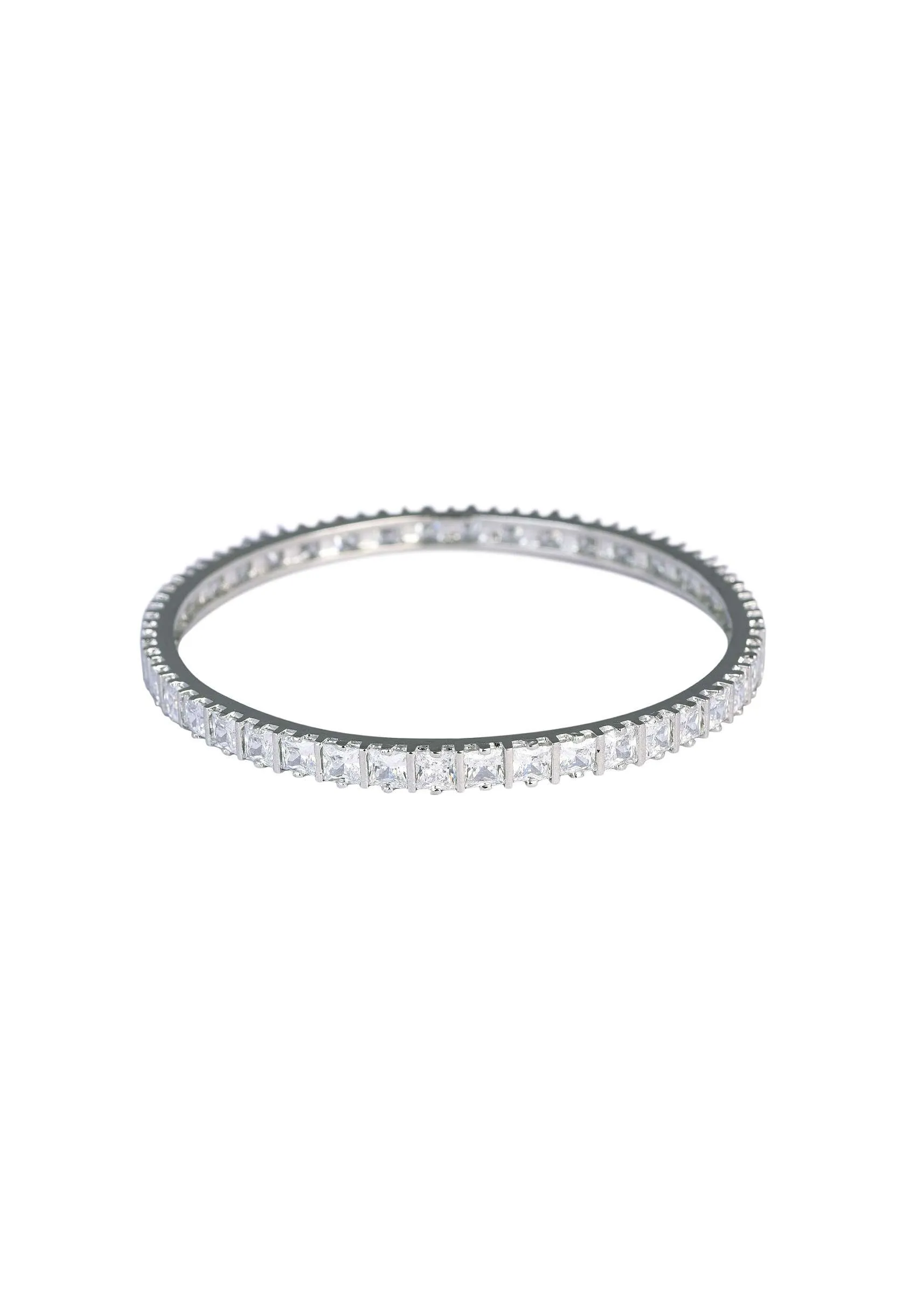 92.5 Sterling Silver Finish Zirconia Bangles Set of 2