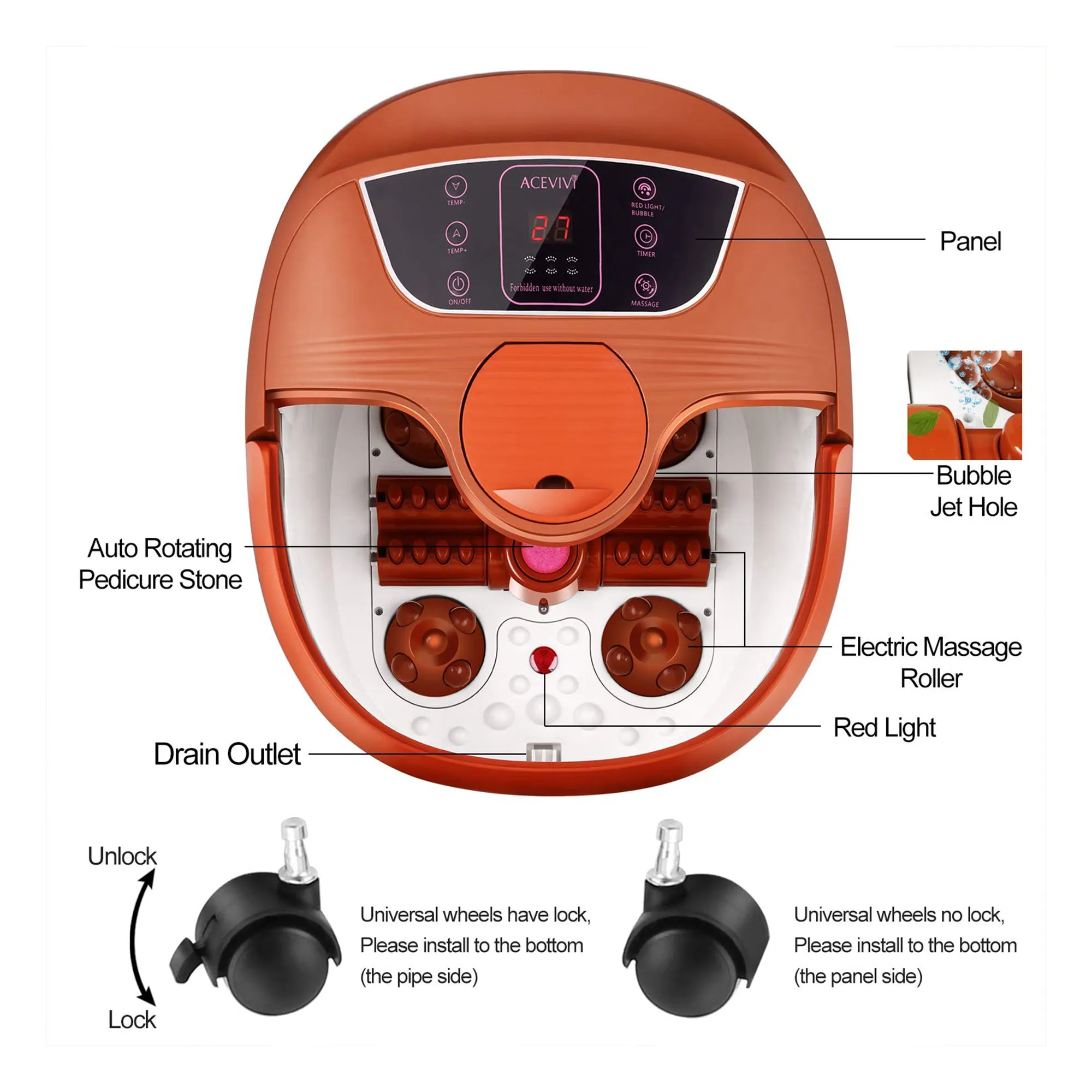 ACEVIVI Multi Mode Home Heated Massaging Foot Spa Bath with Maize Roller (Used)