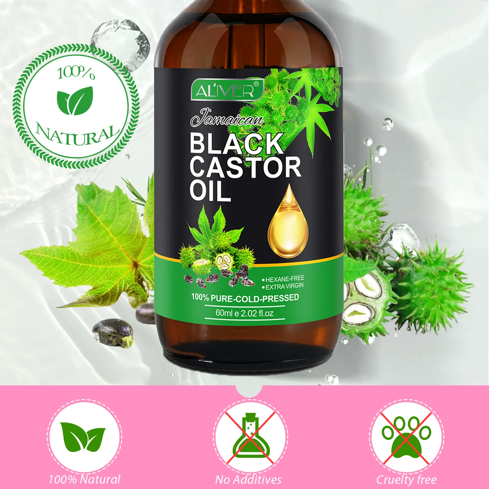 Aliver Gua Sha Tool (Pink)   60ml Black Castor Massage Oil for Body