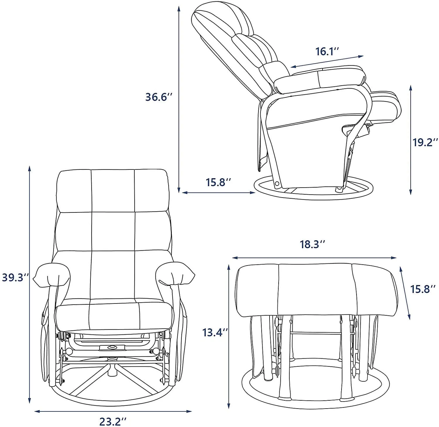 Glider Recliner with Ottoman Vibration Massage Lounge Chair Set, Brown