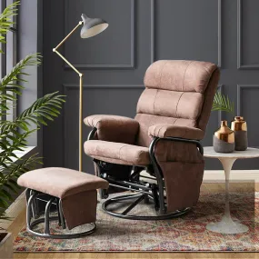Glider Recliner with Ottoman Vibration Massage Lounge Chair Set, Brown