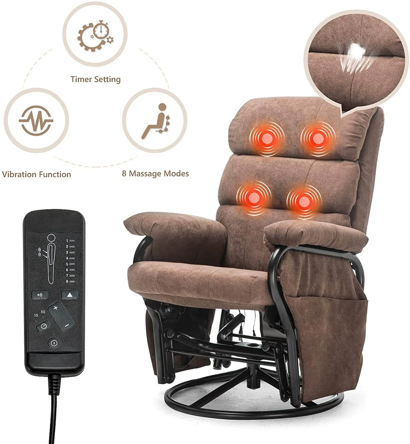 Glider Recliner with Ottoman Vibration Massage Lounge Chair Set, Brown