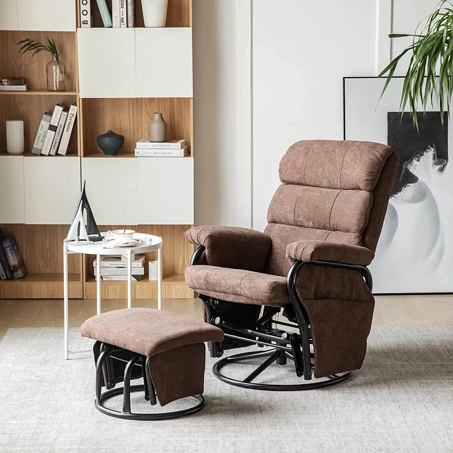 Glider Recliner with Ottoman Vibration Massage Lounge Chair Set, Brown