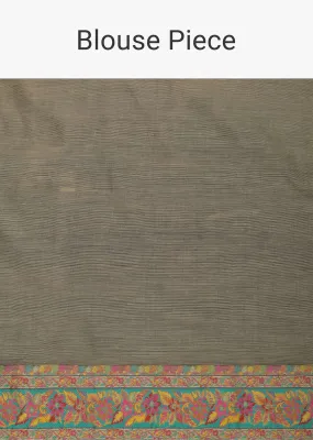 Gold Cotton Silk Kashmiri Saree With Resham Work And Unstitched Blouse Piece
