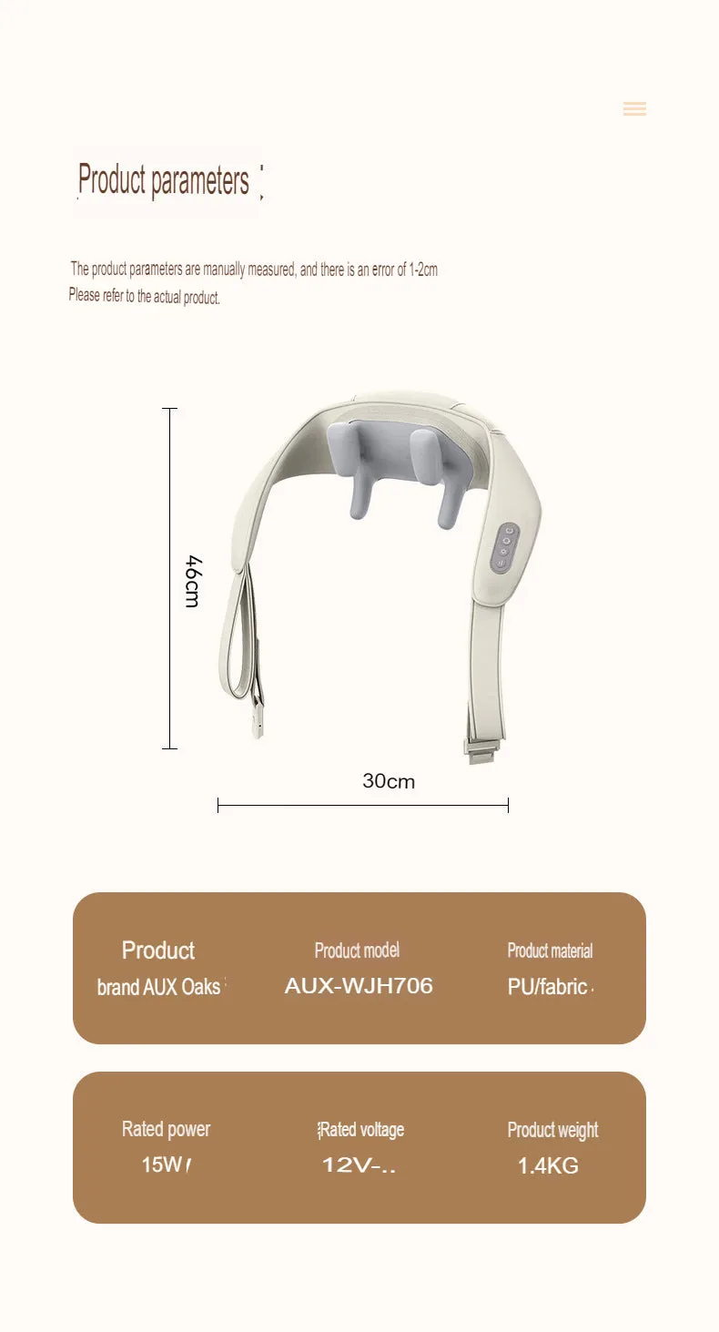 Neck Massager Kneading With Heat Rechargeable Cordless Electric Massage Pillow Deep Tissue Massage At Home For Muscle Relaxation | AUX-WJH706