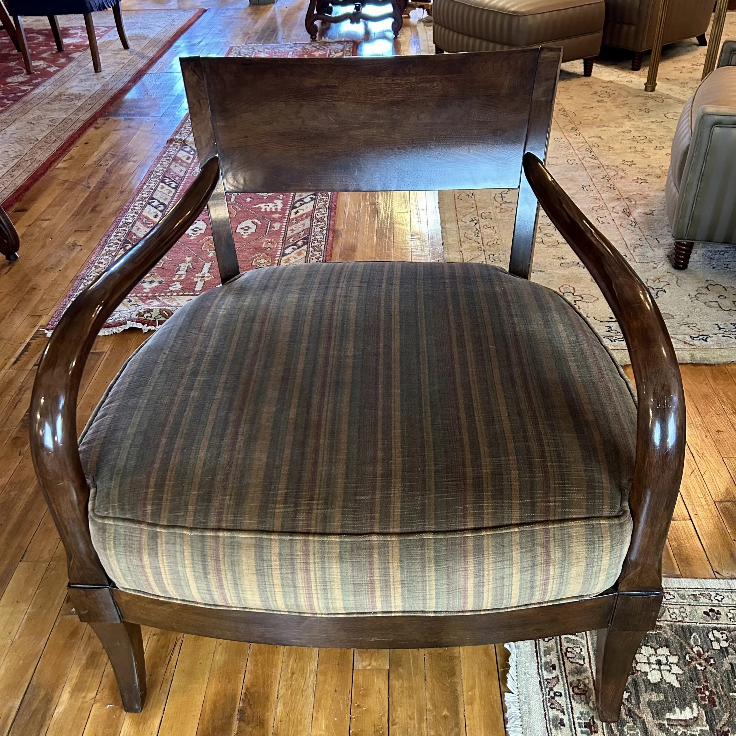 Thomasville Arm Chair, Accent Chair, Striped Velvet, Muted Tones
