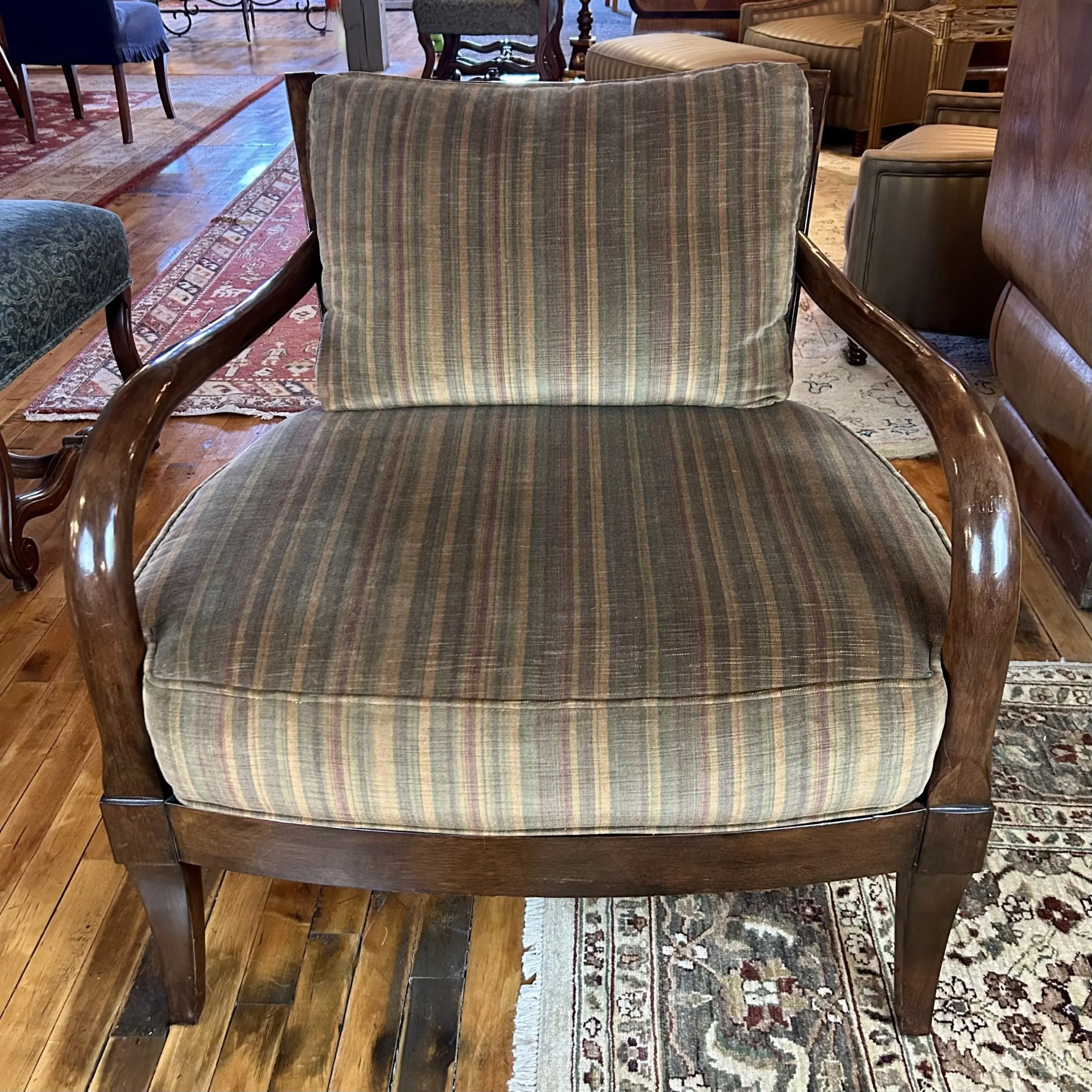 Thomasville Arm Chair, Accent Chair, Striped Velvet, Muted Tones
