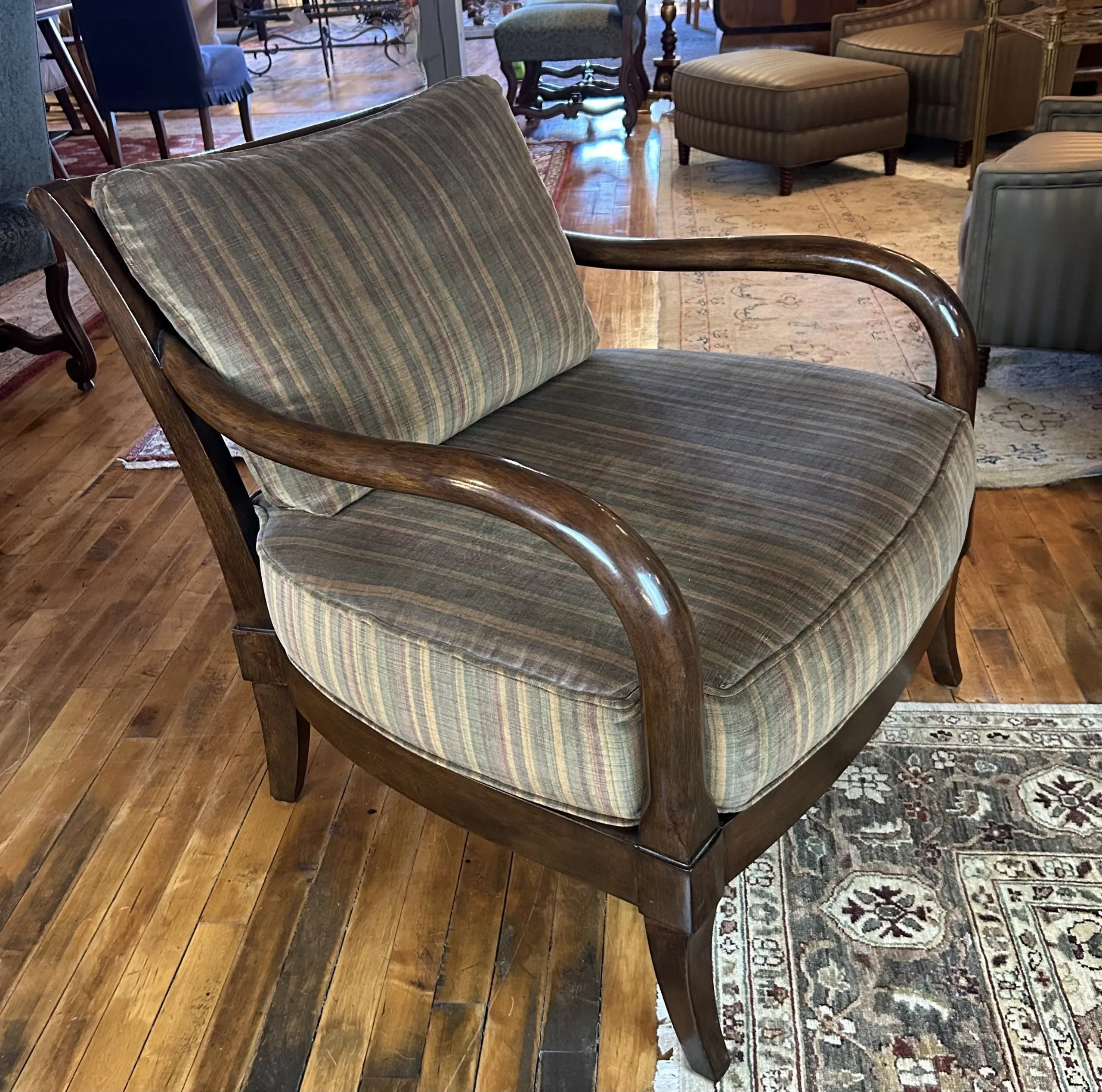 Thomasville Arm Chair, Accent Chair, Striped Velvet, Muted Tones