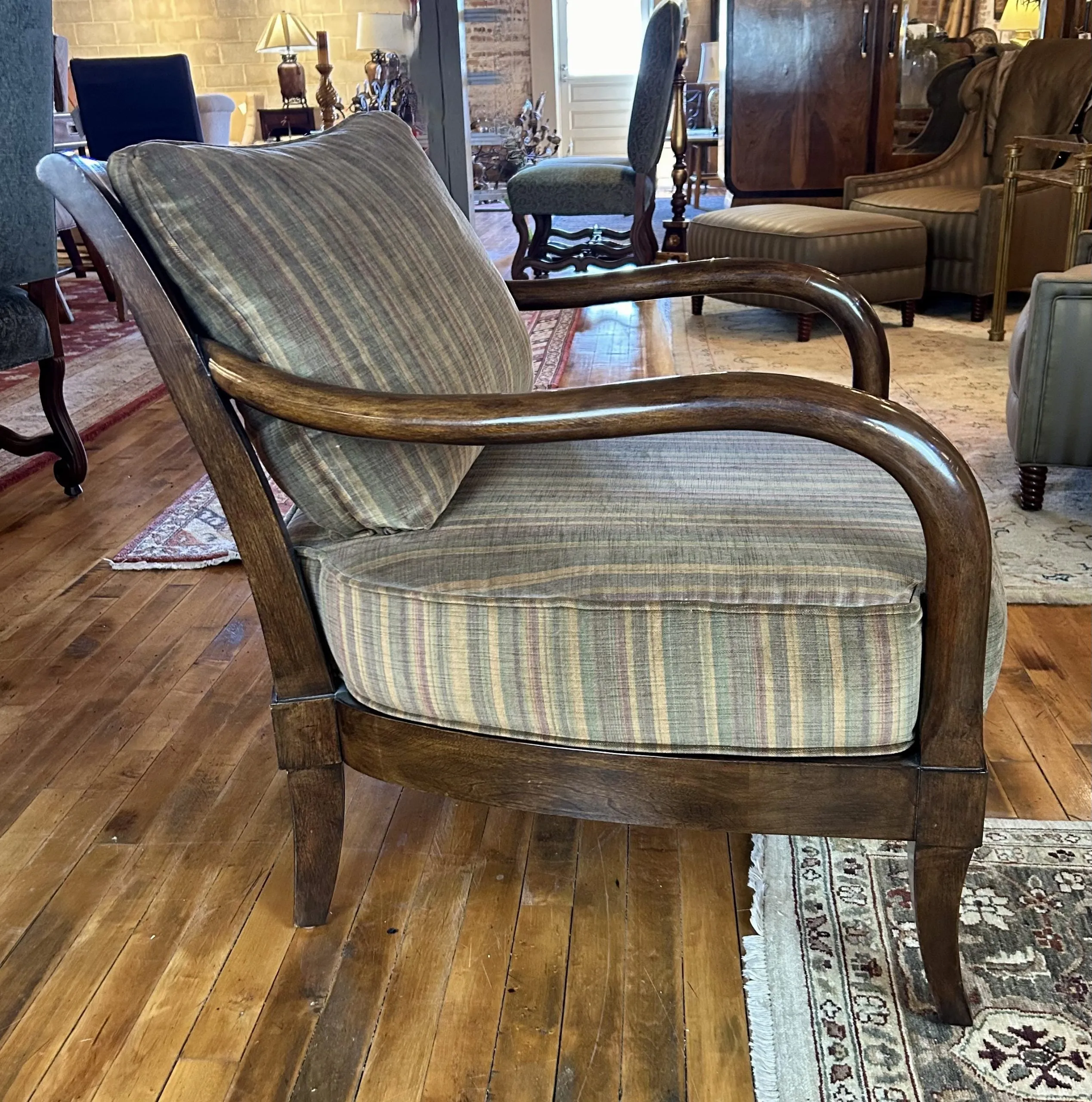 Thomasville Arm Chair, Accent Chair, Striped Velvet, Muted Tones