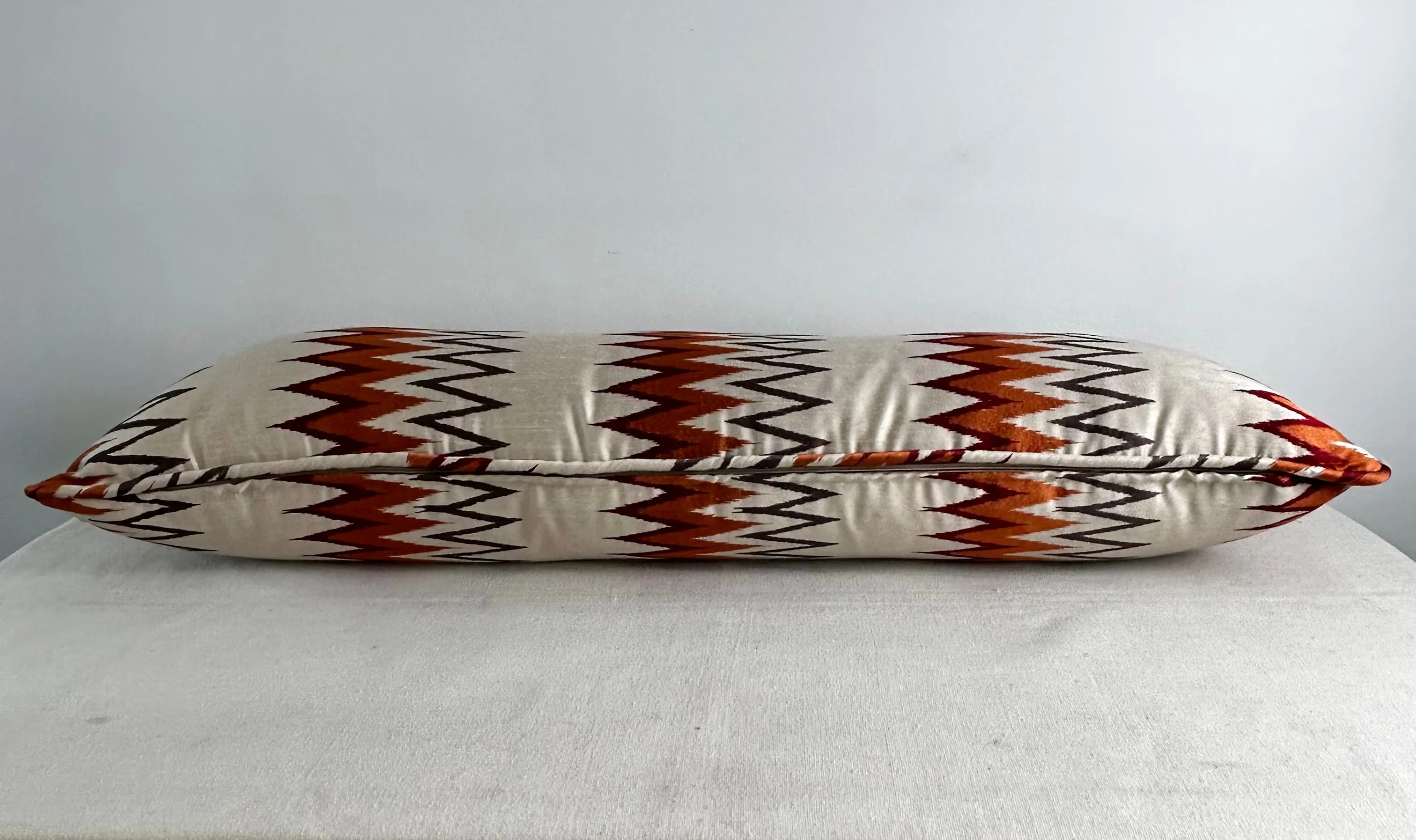 White Chevron Long Pillow with Zigzags, White, Rust, Black